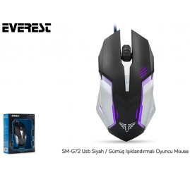 Everest SM-G72 Usb Siyah/Gümüş Işıklandırmalı Oyuncu Mouse