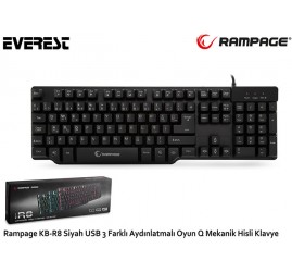 Everest Rampage KB-R8 Siyah USB 3 Farklı Aydınlatmalı Oyun Q Mekanik Hisli Klavye