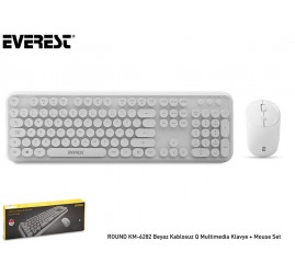 Everest ROUND KM-6282 Beyaz Kablosuz Q Multimedia Klavye + Mouse Set