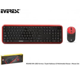 Everest ROUND KM-6282 Kırmızı/Siyah Kablosuz Q Multimedia Klavye + Mouse Set