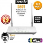 Tenda D301 4Port WiFi-N 300Mbps ADSL2+ Modem+USB Router 2x5DBi An