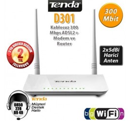 Tenda D301 4Port WiFi-N 300Mbps ADSL2+ Modem+USB Router 2x5DBi An