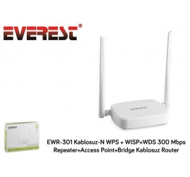 Everest EWR-301 Kablosuz-N WPS + WISP+WDS 300 Mbps Repeater+Access Point+Bridge Kablosuz Router